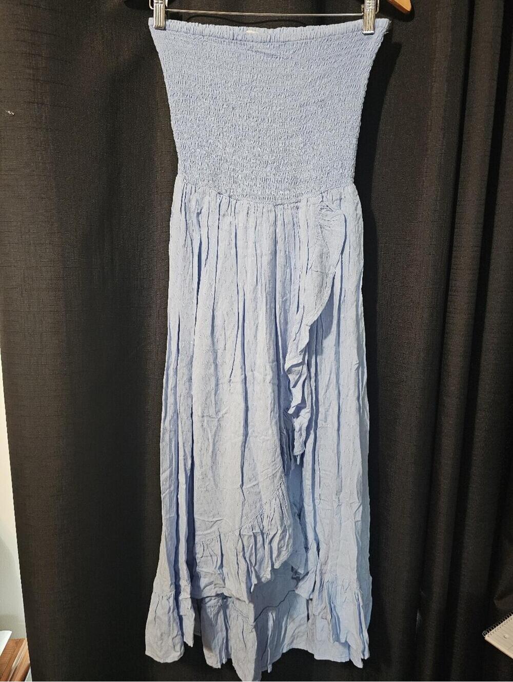 blue island Light Blue Strapless Smocked Maxi Dress L